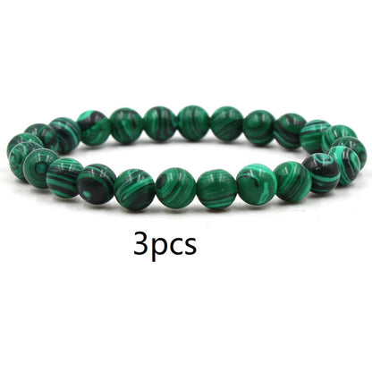 Malachite Bracelets - Elastic Strand Jewelry With Black Matte Green Beads