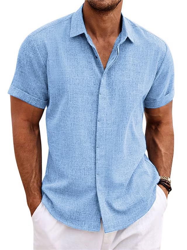 Men's Linen T-Shirt | Loose Fit Short Sleeve Tee | Lightweight Polyester Fabric Top