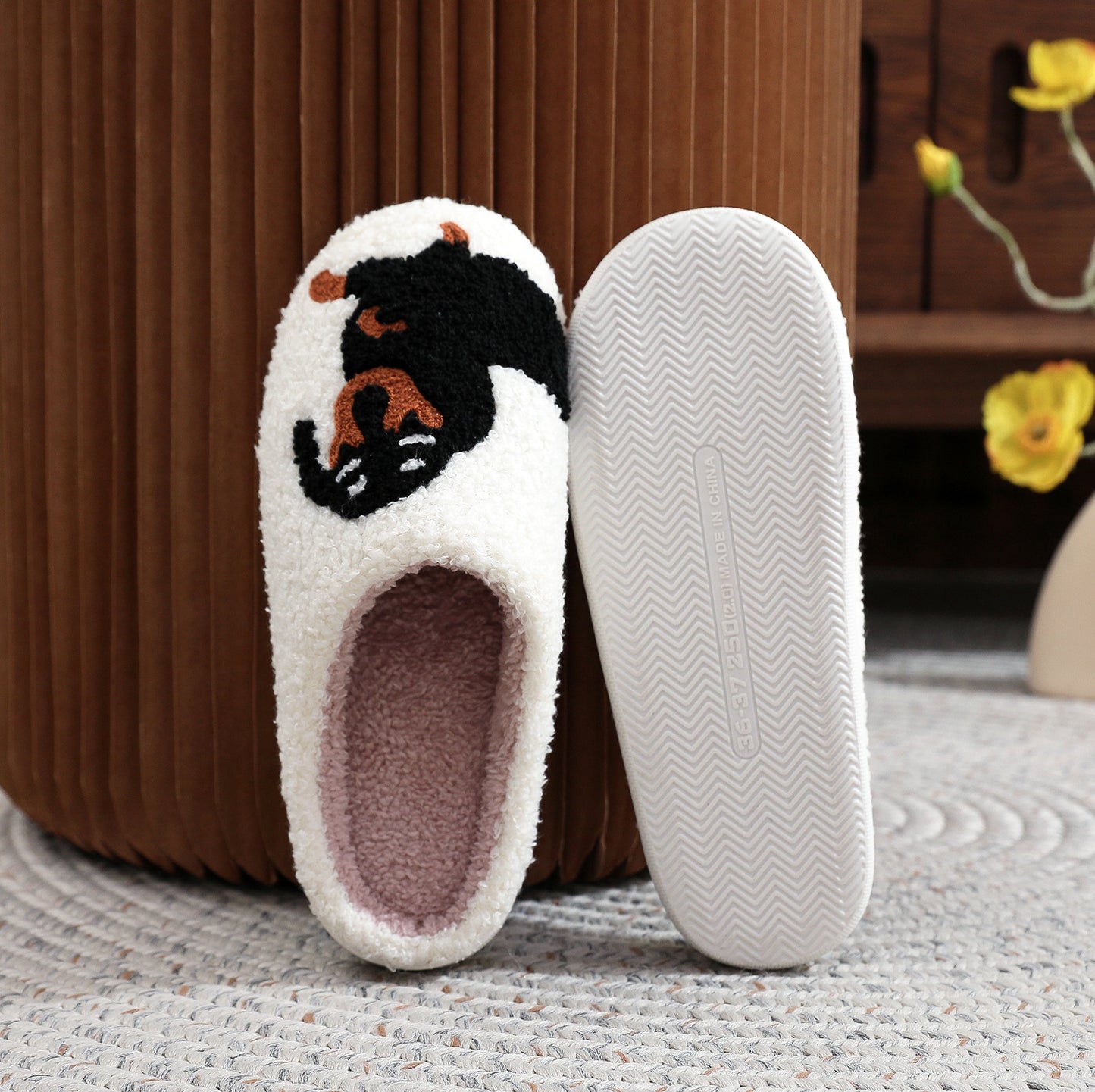 Women's Cotton Slippers – Warm Plush Winter Home Footwear With TPR Sole