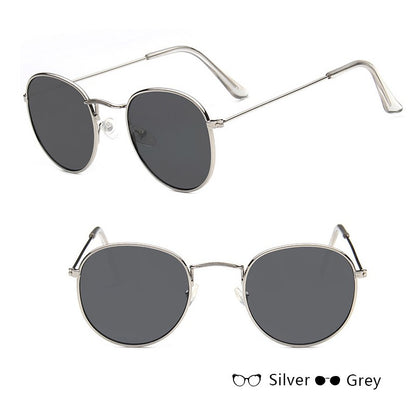 Women Retro Sunglasses | Metal Frame Eyewear | Classic Round Grey Lens Shades