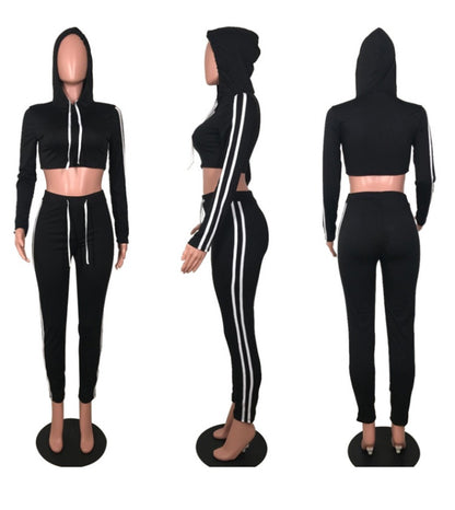 Women Tracksuit Set – Ladies Casual Suit With Crop Top Hoodie & Slim Fit Pants