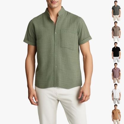 Breathable Cotton Shirt - Mens Summer Shirt With Lapel Collar, Lightweight Tee