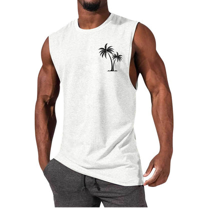 Men's Workout Tank Top - Summer Fitness Vest With Coconut Tree Embroidery