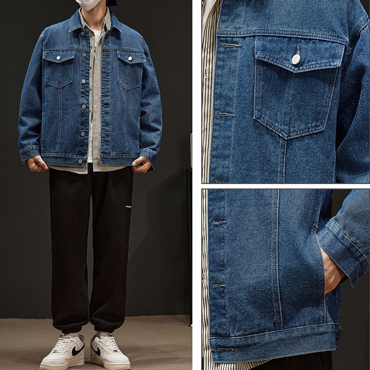 Denim Jacket Men | Classic Blue Cotton Coat With Size Stick Pocket
