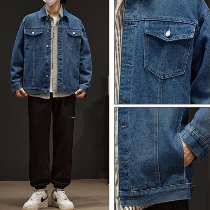 Denim Jacket Men | Classic Blue Cotton Coat With Size Stick Pocket