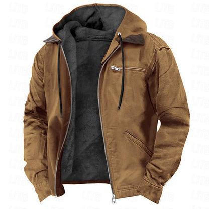 Winter Hooded Coat | Men's Casual Fleece Jacket With Pockets | Warm Zip-Up Outerwear