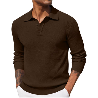 Casual Long Sleeve Top - Men's Autumn Solid Color Polyester Shirt