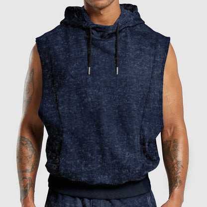 Men's Sleeveless Hooded Top | Floral Print Tank With 3D Patch Pocket Design
