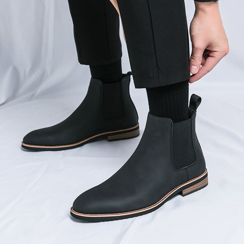 Men's Leather Boots | Plus Size High Top British Chelsea Boots With Rubber Sole