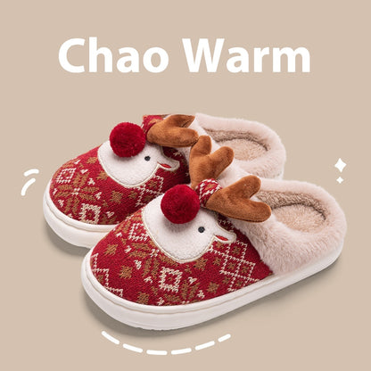 Women's Cotton Slippers – Plush Non Slip Christmas Elk Footwear With PVC Sole