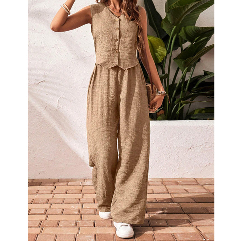 Women's Two Piece Outfits – Crop Vest Blazer & Wide Leg Pants Matching Suit Sets