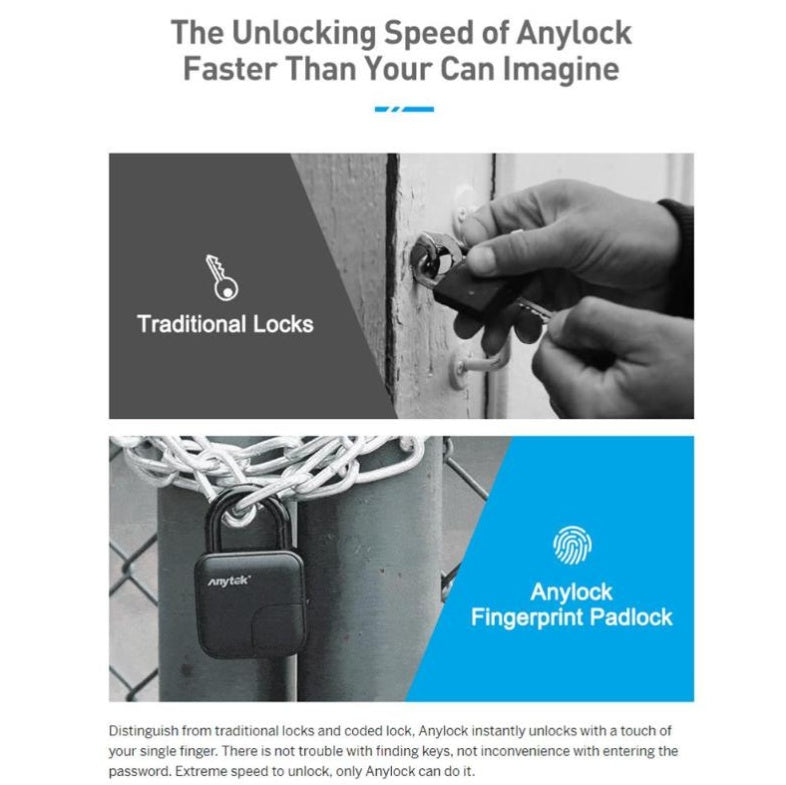 Comparison of traditional key lock and Anylock fingerprint padlock with fast unlocking speed