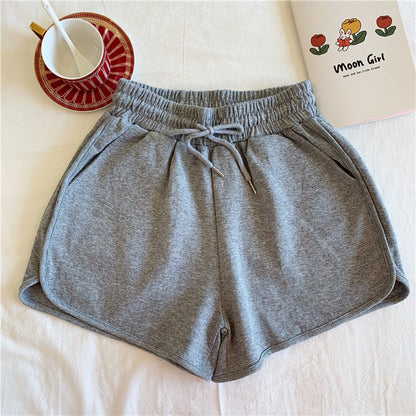 High Waist Shorts - Athletic Cotton Blend Wide Leg Shorts For Women