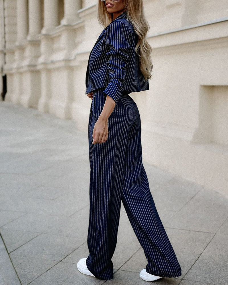 Striped Suits Women | Stylish Spring Fashion Two Piece Set With Cropped Top