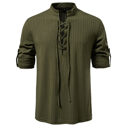 Men's Long Sleeve T-Shirt - Casual Drawstring Pullover Slim Fit Tee for Large Size