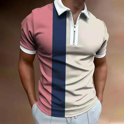 Men's Polo Shirt Striped Printed Lapel Shirt | Cotton Blend Short Sleeve Tee