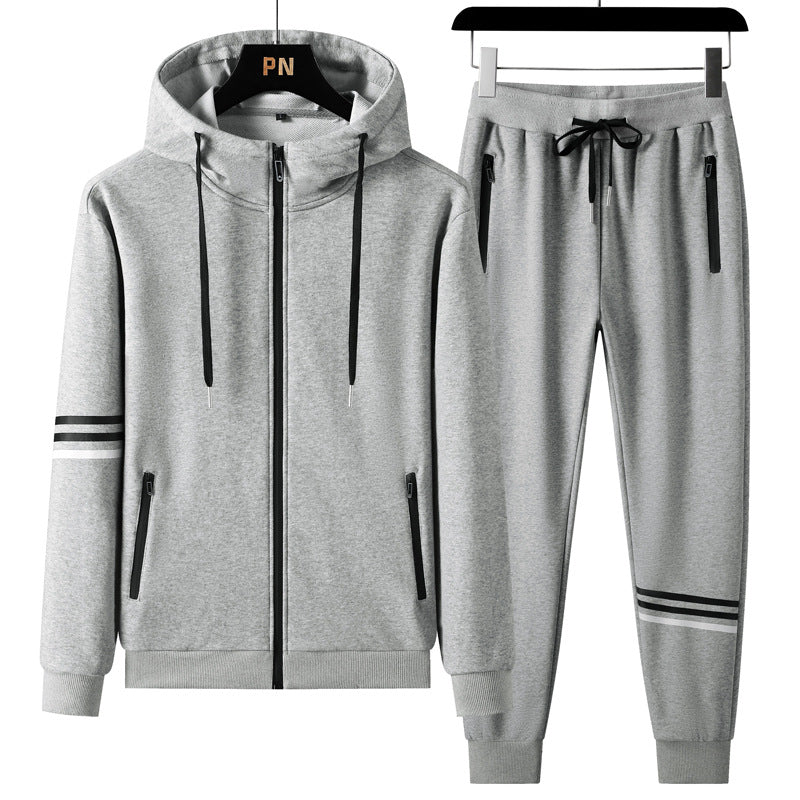 Cotton Hooded Tracksuit – Men's Casual Two-Piece Set With Breathable Sportswear