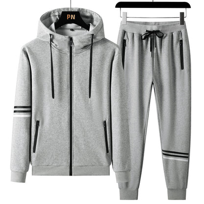Cotton Hooded Tracksuit – Men's Casual Two-Piece Set With Breathable Sportswear