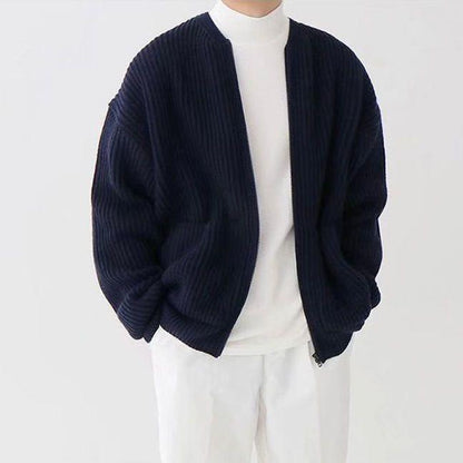 Men Knitted Cardigan | Zip Up Sweater With Lined Funnel Neck & Pockets
