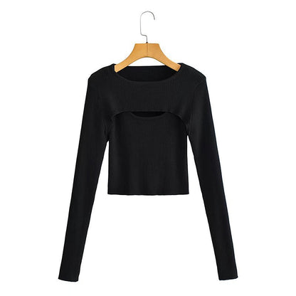 Women's Solid Color Versatile Slim Layering Short Long Sleeve Knit Sweater