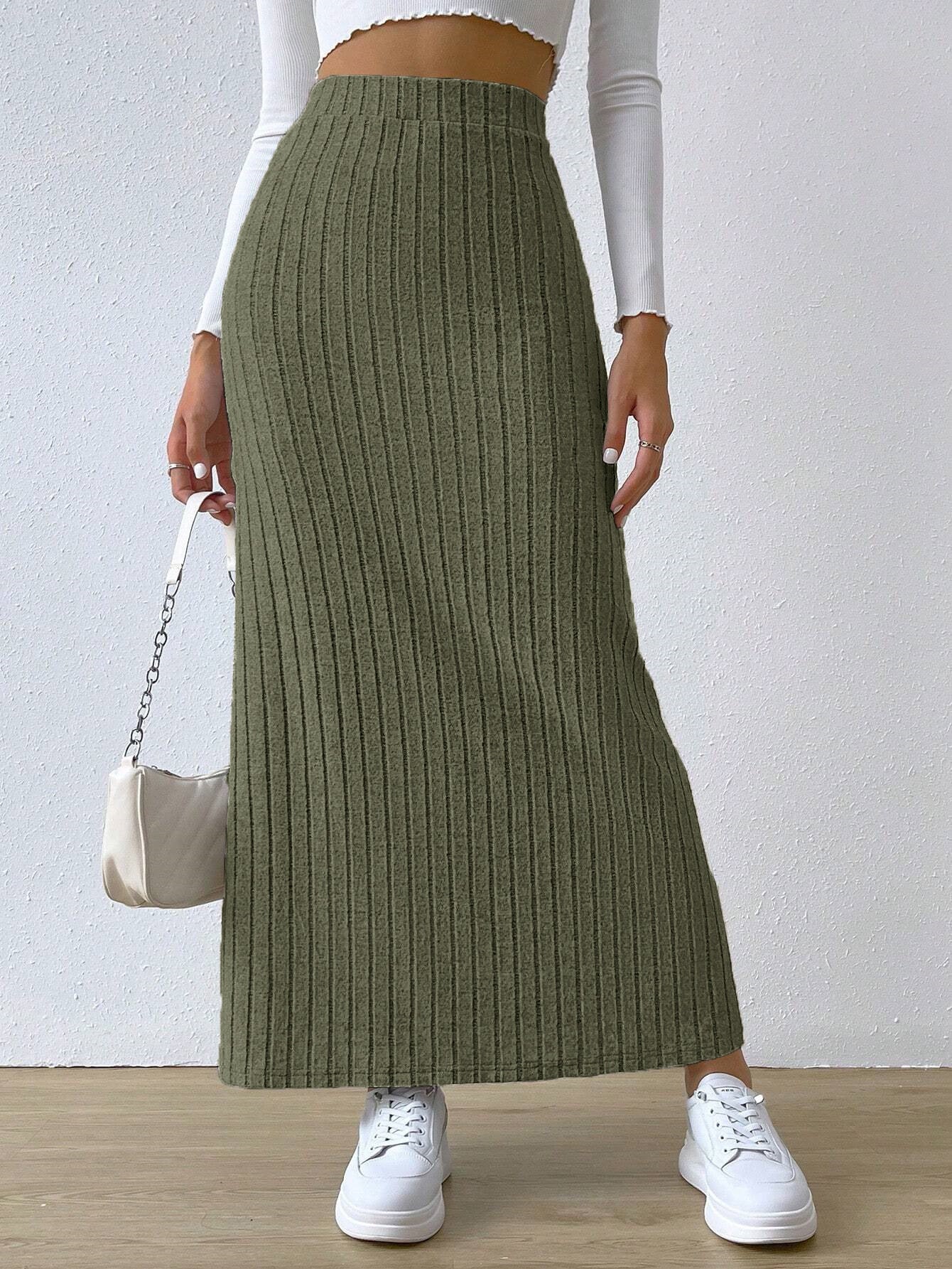 Spring Long Skirt | High Waist Side Slit | Slim Fit Knitted Women's Dress