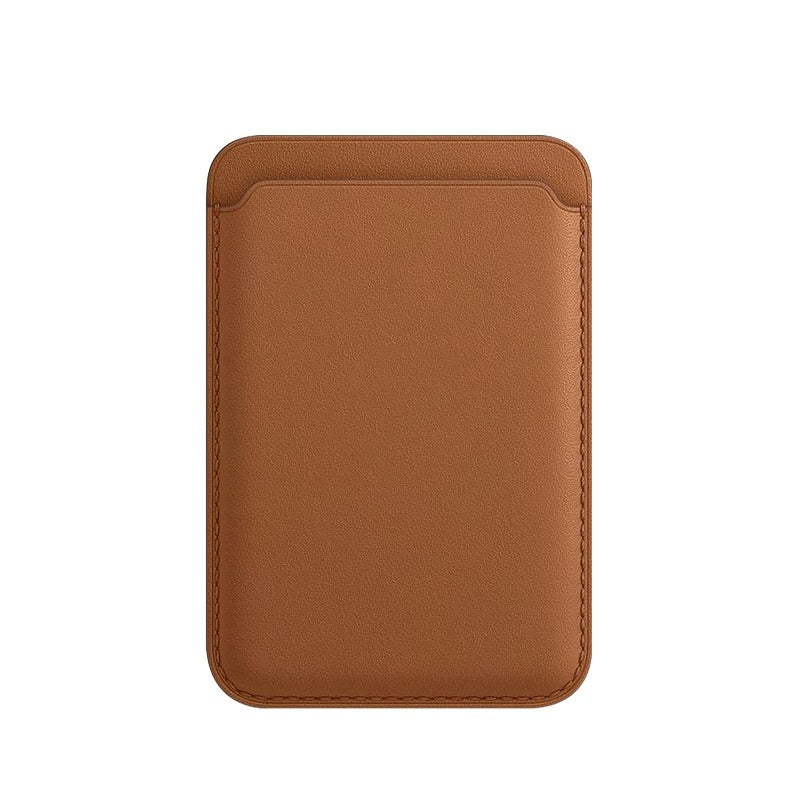Minimalist brown leather phone wallet with card slot, slim and sleek design