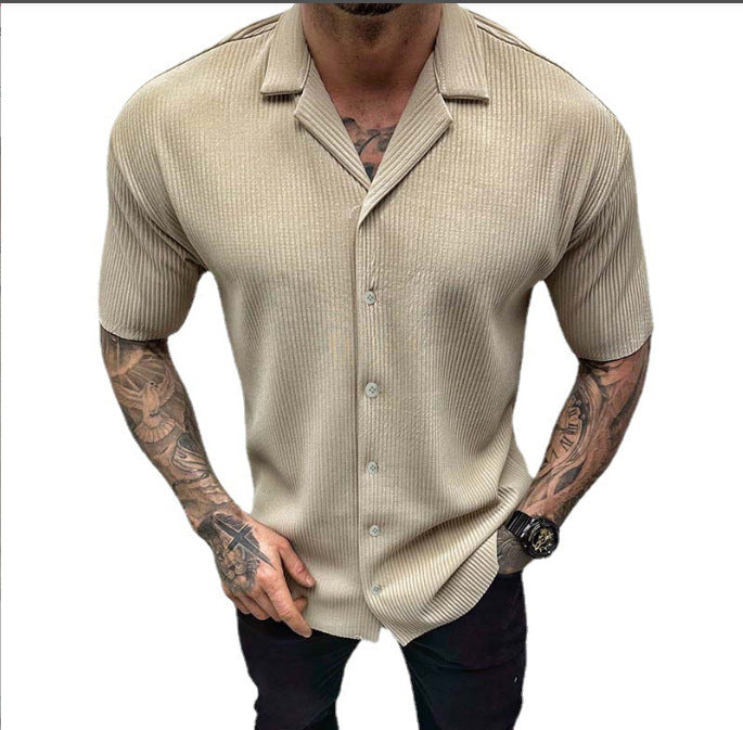 Men's Short Sleeve Cardigan - Lightweight Cotton Blend Shirt, Solid Color