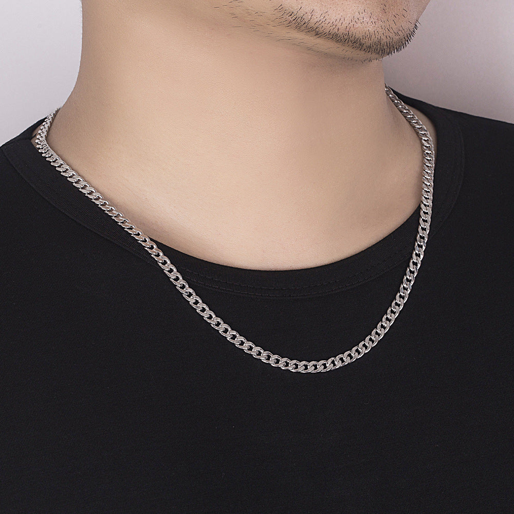 Cuban Chain Necklace With Riding Crop Design - White Copper, Thick Silver Buttons