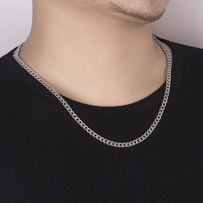 Cuban Chain Necklace With Riding Crop Design - White Copper, Thick Silver Buttons