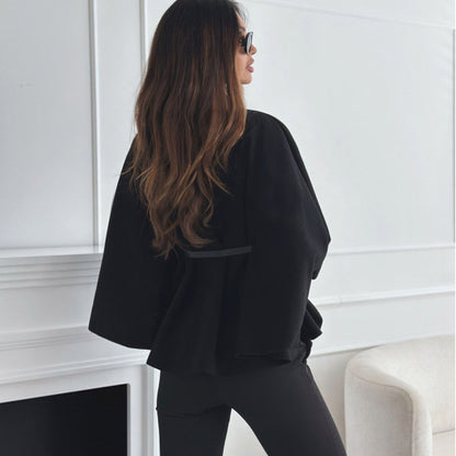 Stand Collar Cloak - Batwing Sleeve Jacket With Belted Woolen Sweater Outwear