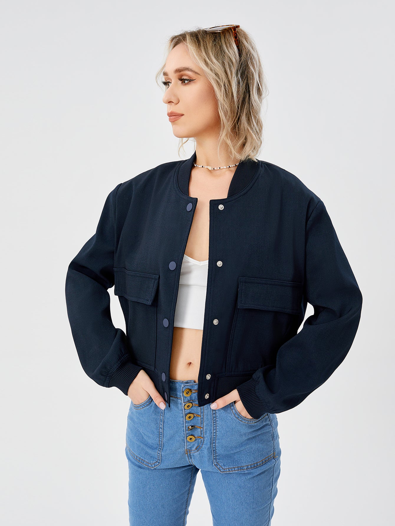 Lightweight Bomber Jacket | Cropped Casual Varsity Jacket With Pockets