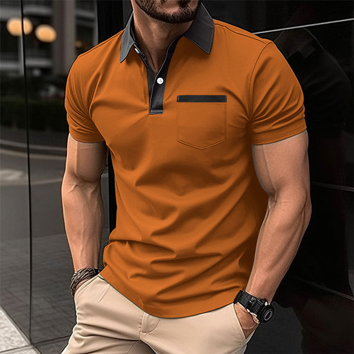 Slim Fit Polo Shirt - Men's Cotton Blend Short Sleeve Tee With Pocket Design