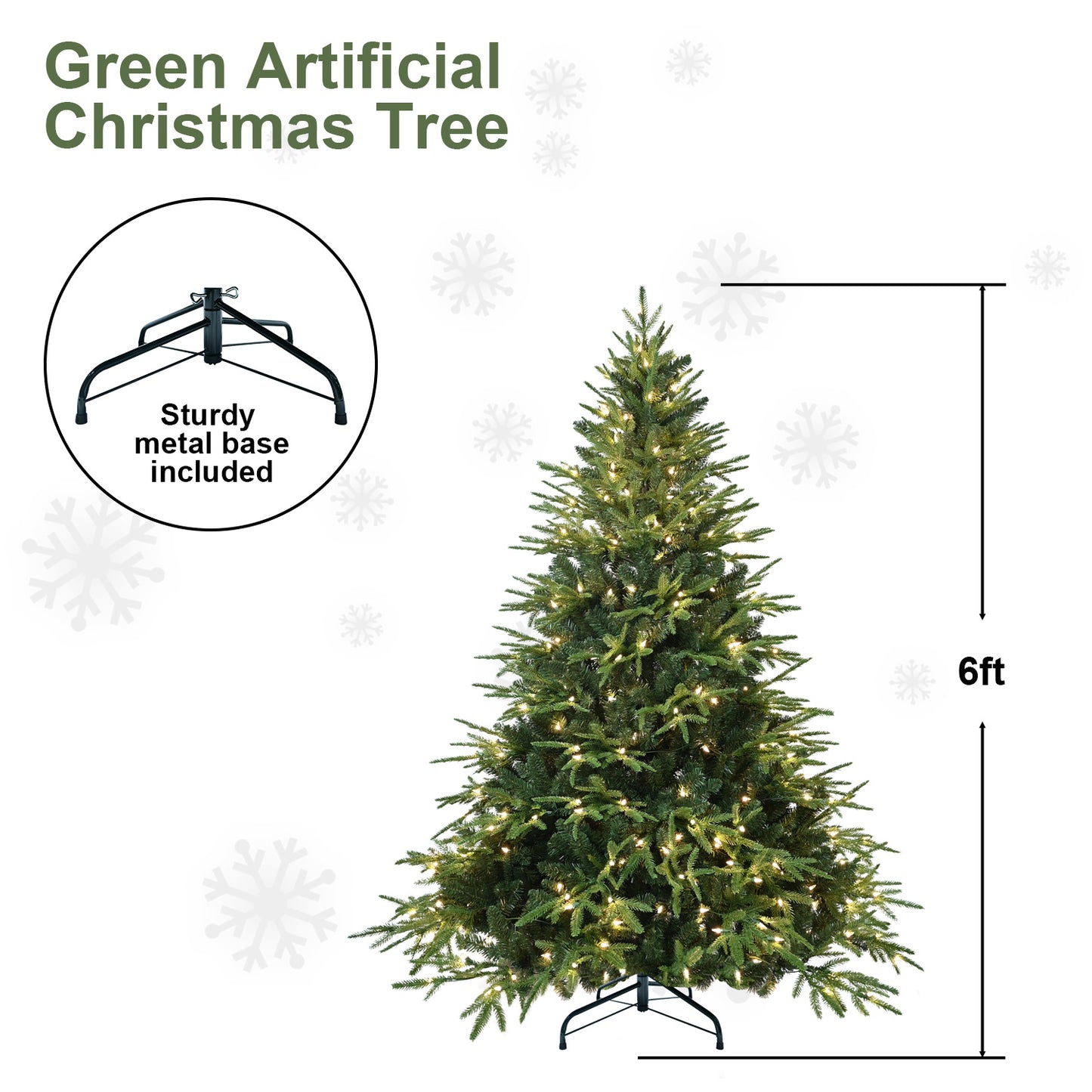 6ft green artificial Christmas tree with warm white lights and sturdy metal base