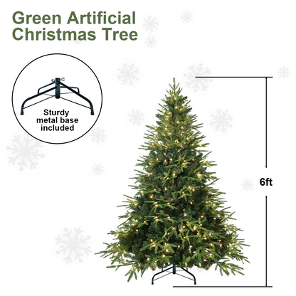 6ft green artificial Christmas tree with warm white lights and sturdy metal base