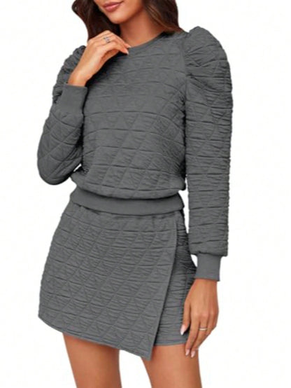 Women's Lounge Wear Set – Two Piece Outfit With Argyle Sweatshirt & Wrap Skort