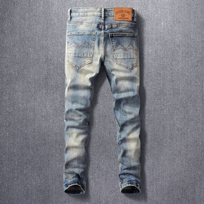 Retro Men's Jeans | Vintage Denim Pants | Slightly Elastic Straight Leg