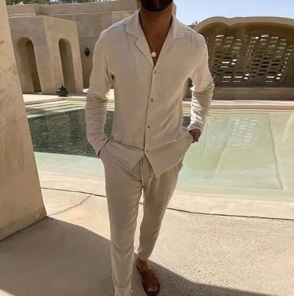 Casual Men's Suit – Long Sleeve Single Breasted Jacket With Slim Fit Trousers