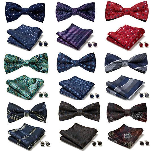Stylish Bow Ties Set – Men's Floral Polyester Three Piece Tie Set