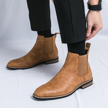 Men's Leather Boots | Plus Size High Top British Chelsea Boots With Rubber Sole