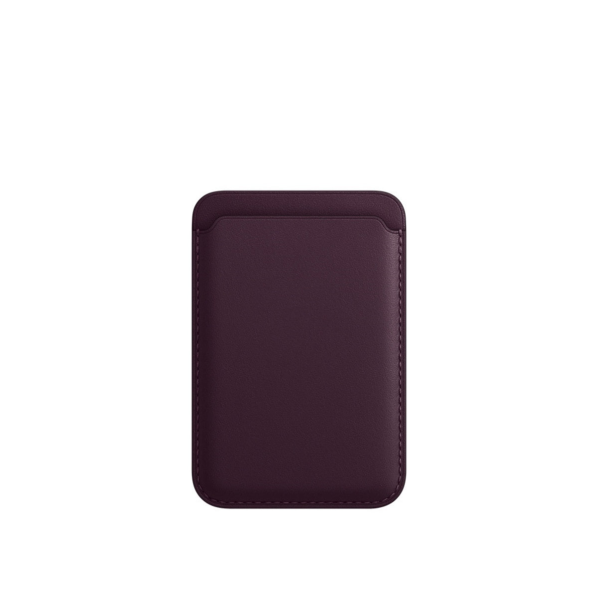 Minimalist dark purple leather card holder wallet with stitching detail