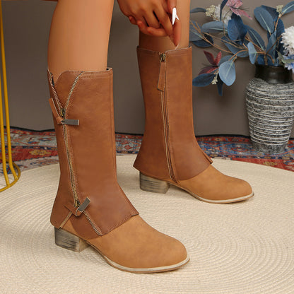 Chunky Heel Boots – Women's Martin Boots With Side Zipper & Rubber Sole