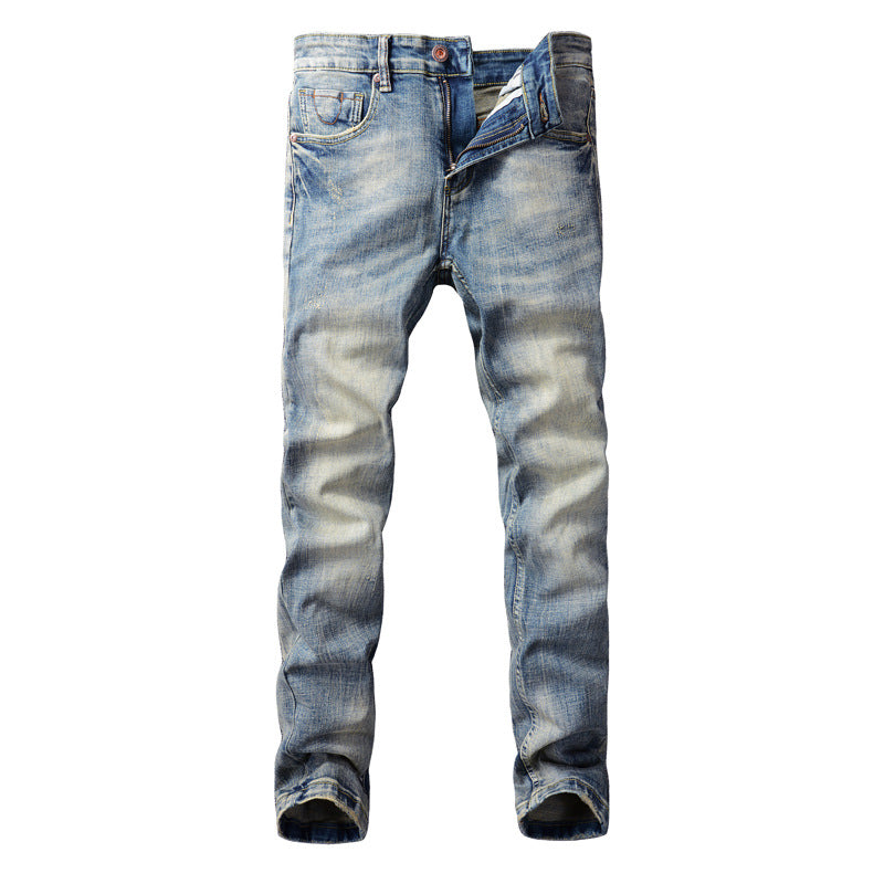 Retro Men's Jeans | Vintage Denim Pants | Slightly Elastic Straight Leg
