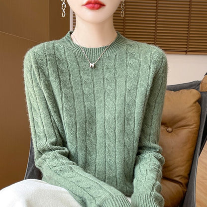 Twist Sweater Knit Vintage Round Neck Base Shirt