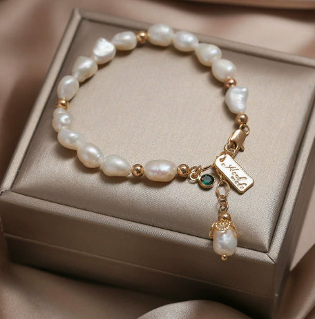 Zircon Pearl Bracelet - Natural Floral Pearl Jewelry For Women