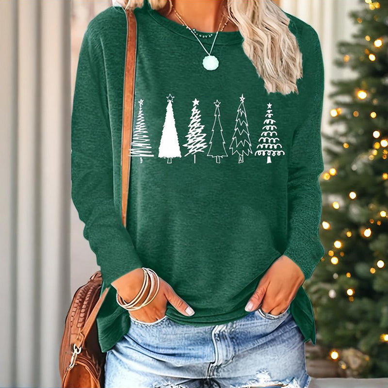 Christmas Shirts Women - Cute Christmas Tree Long Sleeve Holiday Party Tops