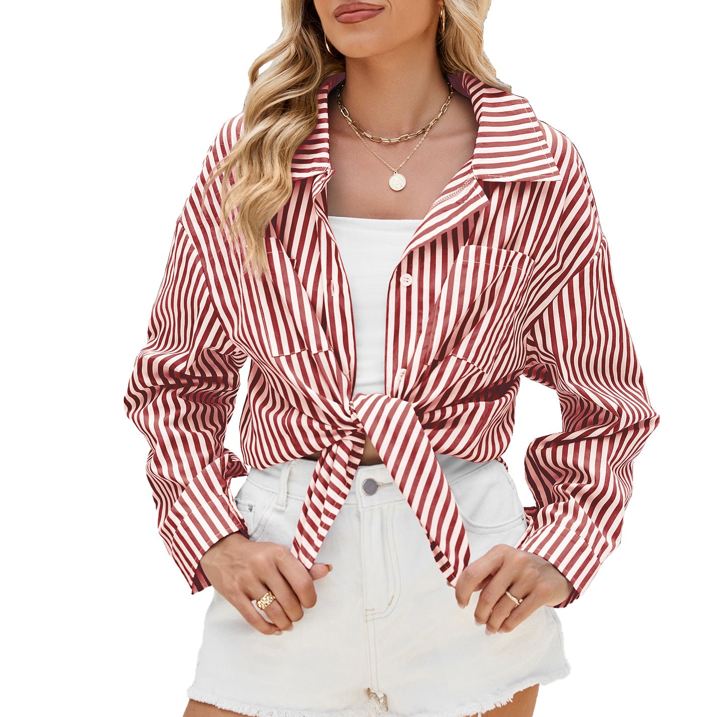 Striped Long Sleeve Shirt - Casual Button Top With Pockets | Loose Fit Women's Blouse