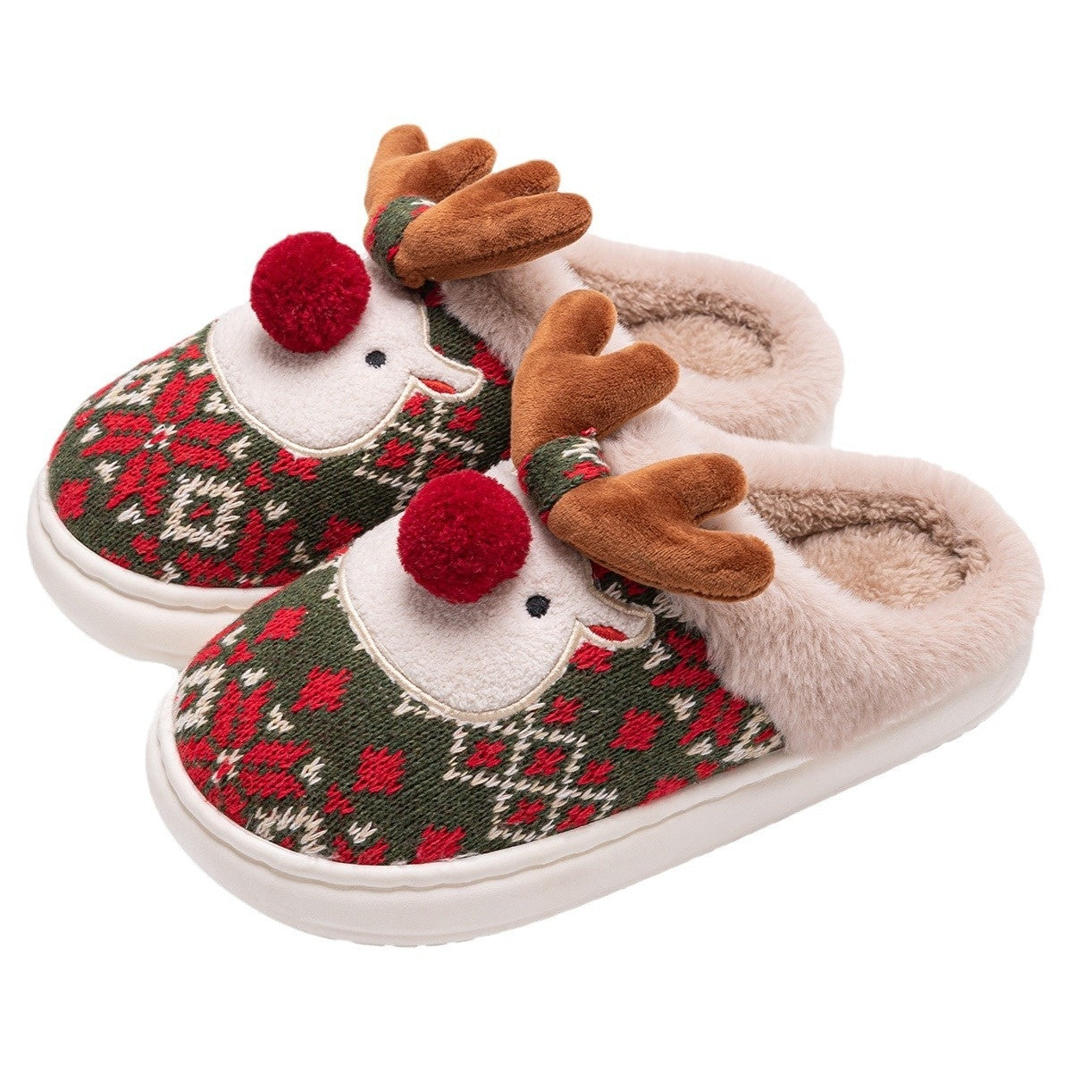 Women's Cotton Slippers – Plush Non Slip Christmas Elk Footwear With PVC Sole