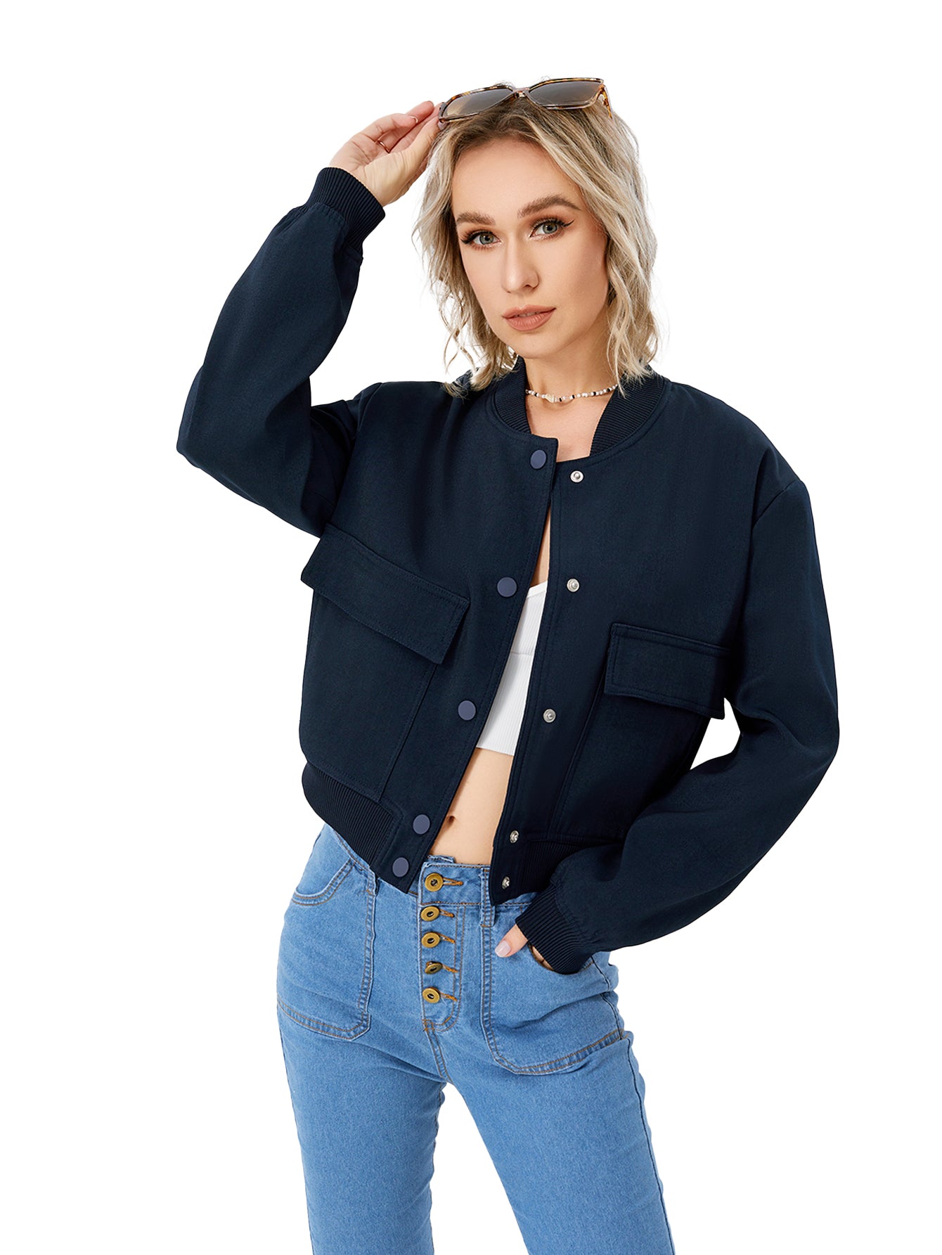 Lightweight Bomber Jacket | Cropped Casual Varsity Jacket With Pockets