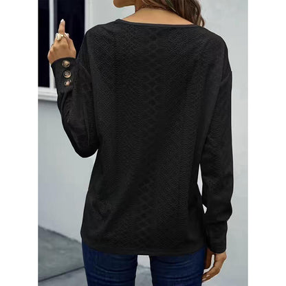 Women Eyelet Blouse - Long Sleeve V Neck Top | Casual Loose Fall Shirt