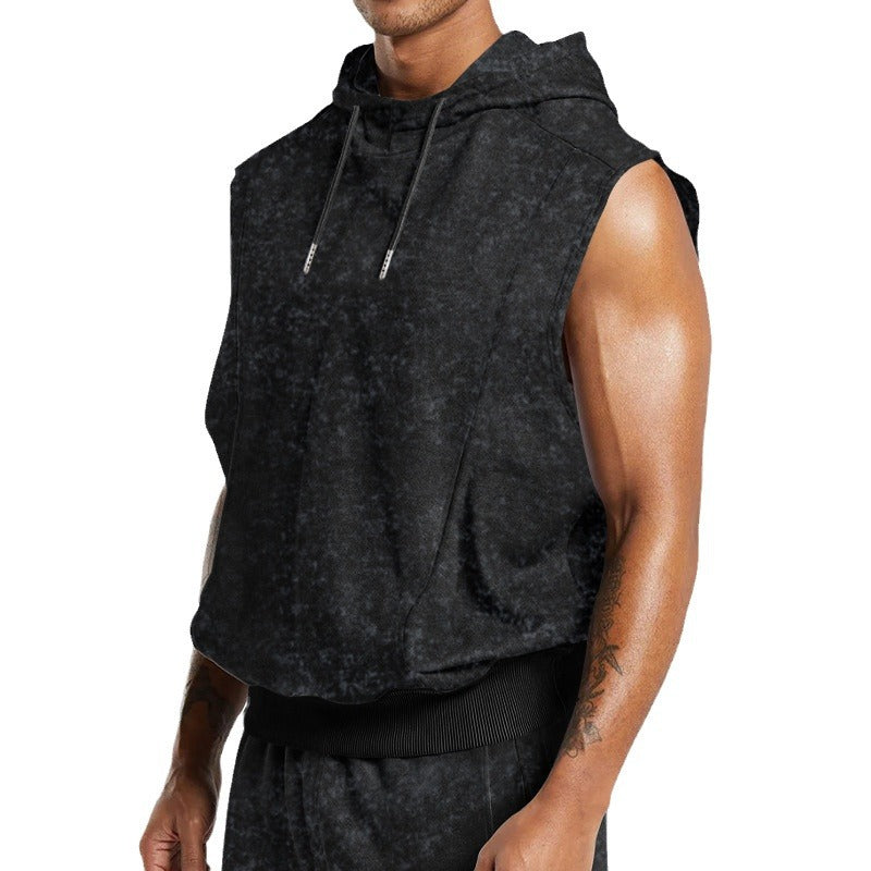 Men's Sleeveless Hooded Top | Floral Print Tank With 3D Patch Pocket Design